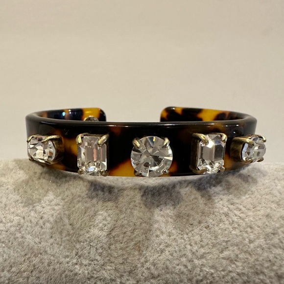 J. Crew Bracelet- Cuff in Faux Tortoise w/ clear crystals - small - Picture 2 of 12